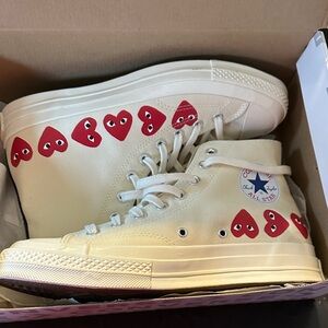 Converse Comme des Garçons Cream High-Tops with Red Heart Pattern